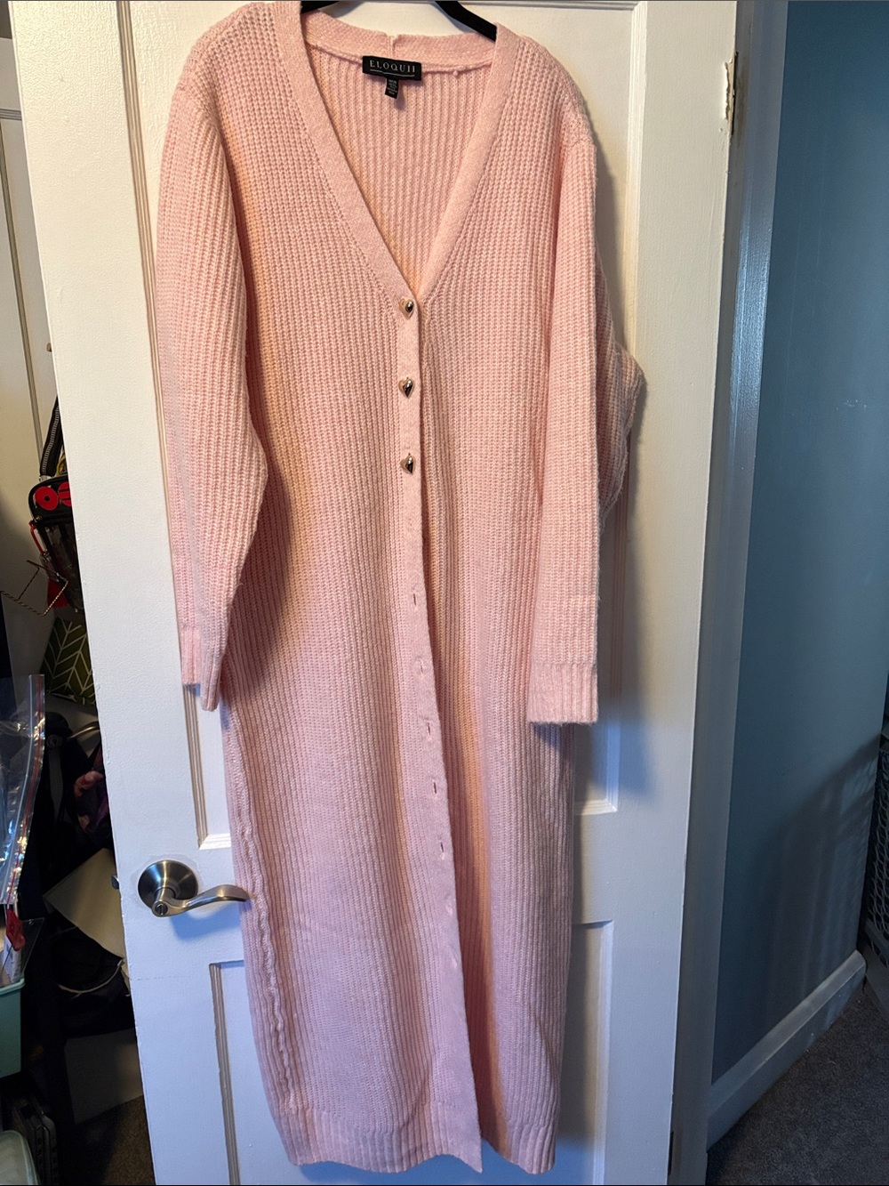 Eloquii Blush Pink Long Ribbed Button-Front Maxi Dress